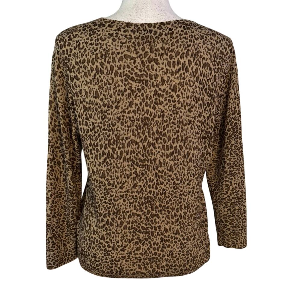 Garnet Hill Size L Cardigan Sweater 100% Merino Wool Animal Leopard Print - Picture 2 of 5